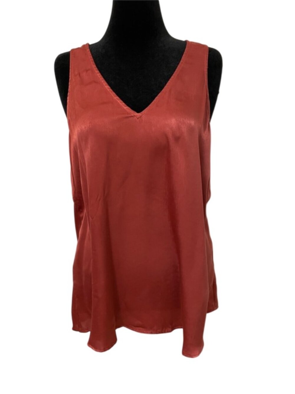 Show Me Your Mumu Rust Satin Sleeveless Tunic Blouse Womens Medium V Neck